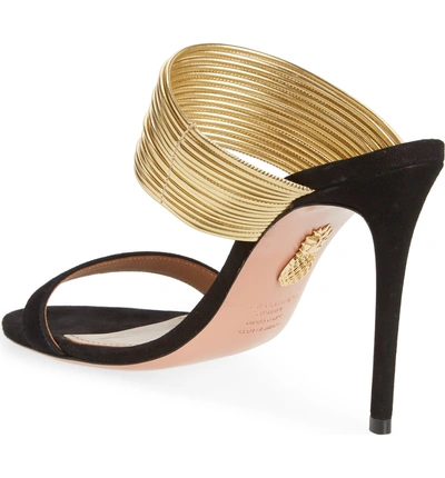 Shop Aquazzura Rendezvous Stiletto Sandal In Black/gold