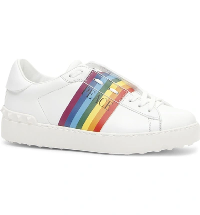 Shop Valentino Rainbow Peace Sneaker In White/ Rainbow