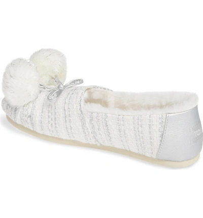 Shop Toms Alpargata Slip-on With Faux Fur Lining & Pompoms In Silver Fabric