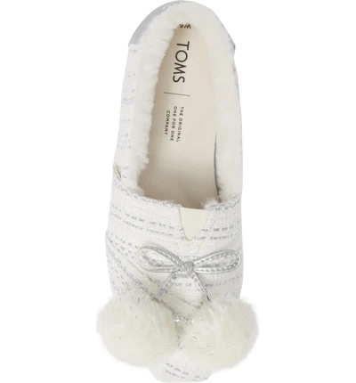 Shop Toms Alpargata Slip-on With Faux Fur Lining & Pompoms In Silver Fabric