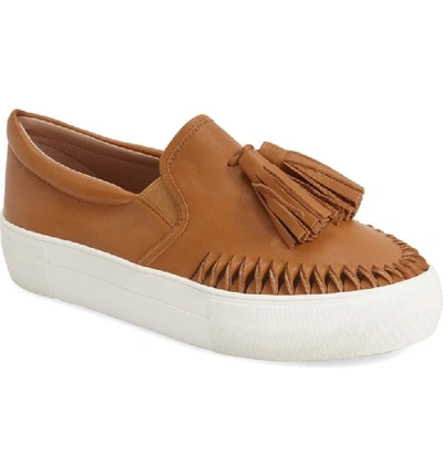 Shop Jslides Tassel Slip-on Sneaker In Tan Leather
