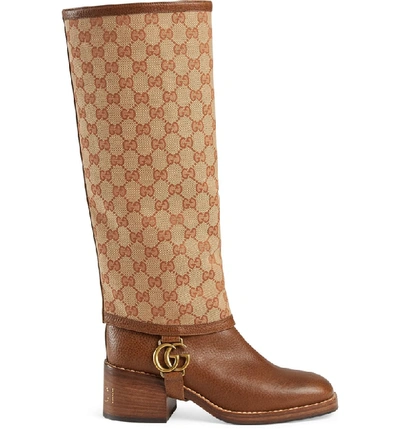 Shop Gucci Lola Monogram Gaiter Boot In Beige