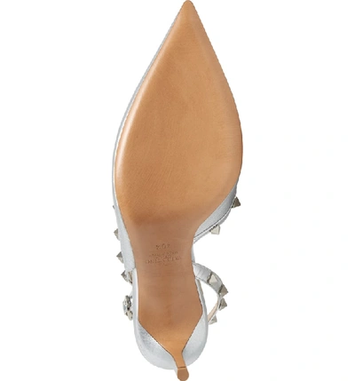 Valentino The Rockstud Metallic Textured-leather Slingback Pumps In Silver