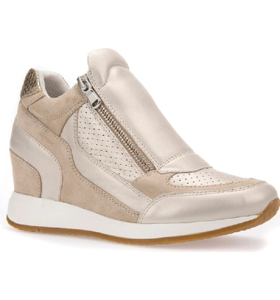Shop Geox Nydame Wedge Sneaker In Platinum Leather