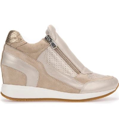 Shop Geox Nydame Wedge Sneaker In Platinum Leather