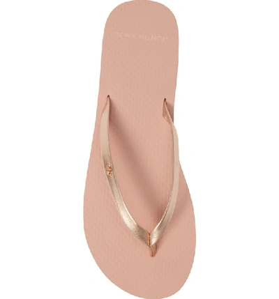 Shop Tory Burch Logo Metallic Flip Flop In Rose Gold/ Rose