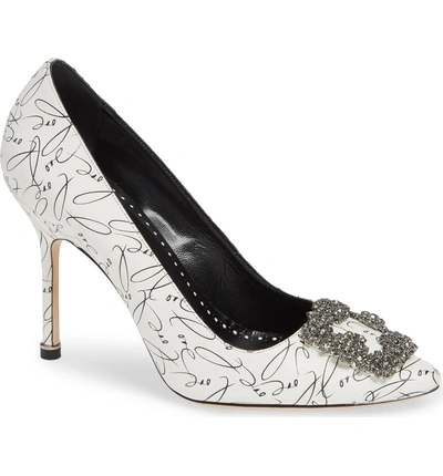 Shop Manolo Blahnik Decade Of Love Hangisi Anniversary Embellished Pump In White Leather