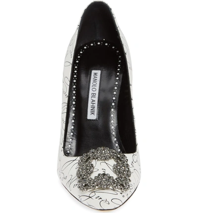 Shop Manolo Blahnik Decade Of Love Hangisi Anniversary Embellished Pump In White Leather