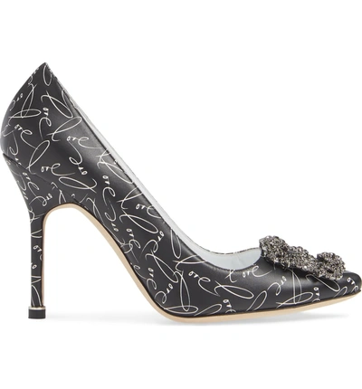 Shop Manolo Blahnik Decade Of Love Hangisi Anniversary Embellished Pump In Black Leather