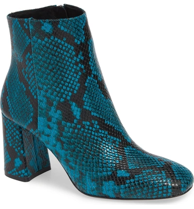 Shop Alice And Olivia Dobrey Snake Embossed Booties In Teal