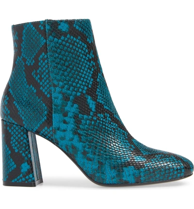 Shop Alice And Olivia Dobrey Snake Embossed Booties In Teal