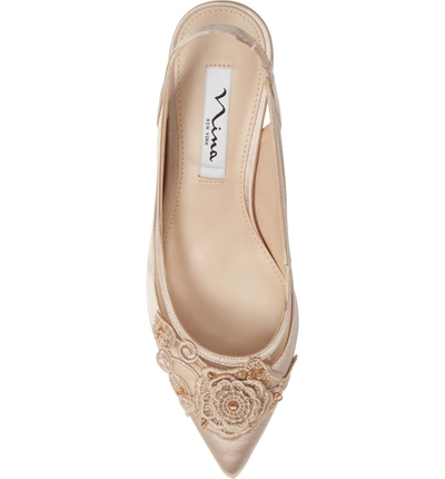 Shop Nina Taela Floral Embellished Slingback Pump In Champagne Satin