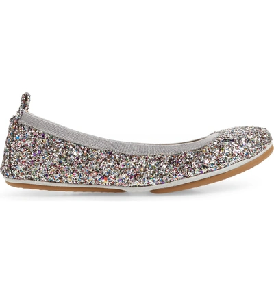 Shop Yosi Samra Samara Foldable Ballet Flat In Silver Rainbow Glitter
