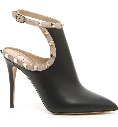 Shop Valentino Rockstud Open Back Bootie In Black/ Poudre