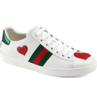 Shop Gucci New Ace Heart Sneaker In White