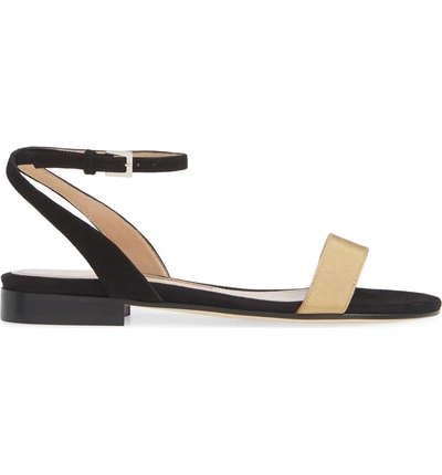 Shop Emme Parsons Martina Ankle Strap Flat Sandal In Black/ Gold Ribbon