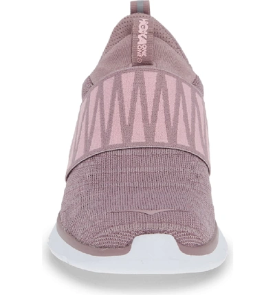 Shop Hoka One One Hupana Knit Jacquard Slip-on Running Shoe In Toadstool/ Grape Shake