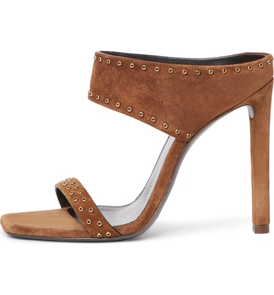 Shop Saint Laurent Mica Grommet Slide Sandal In Brown Suede