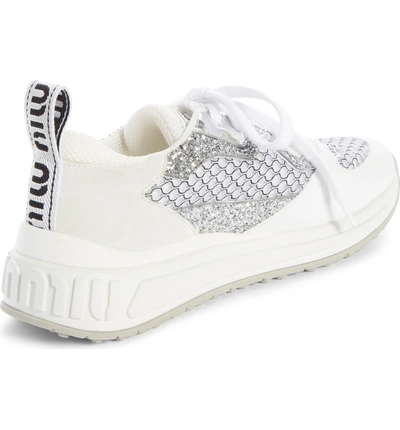 Shop Miu Miu Mesh Glitter Sneaker In White/ Silver