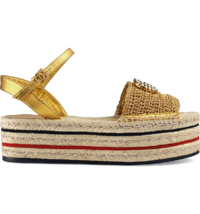 Shop Gucci Lilibeth Platform Espadrille Sandal In Gold