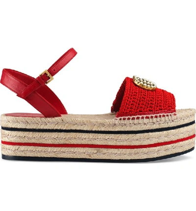 Shop Gucci Lilibeth Gg Platform Espadrille Sandal In Hibiscus Red