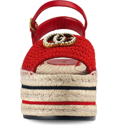 Shop Gucci Lilibeth Gg Platform Espadrille Sandal In Hibiscus Red