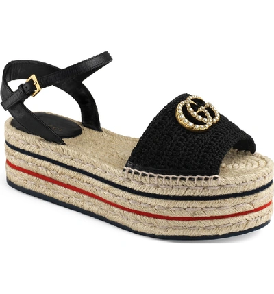 Shop Gucci Lilibeth Gg Platform Espadrille Sandal In Black