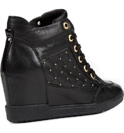 Shop Geox Carum Wedge Sneaker In Black Leather