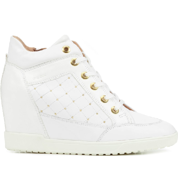Geox Carum Wedge Sneaker In White Leather | ModeSens