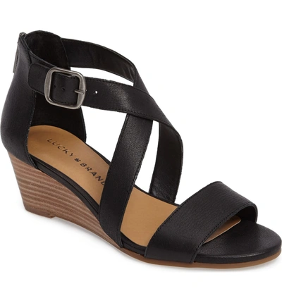 Shop Lucky Brand Jenley Wedge Sandal In Black Leather