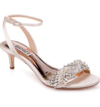 Shop Badgley Mischka Fiona Sandal In Ivory Satin