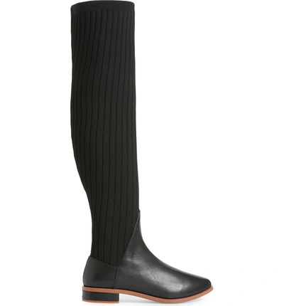 Shop Kelsi Dagger Brooklyn Alva Over The Knee Sock Knit Boot In Black Leather