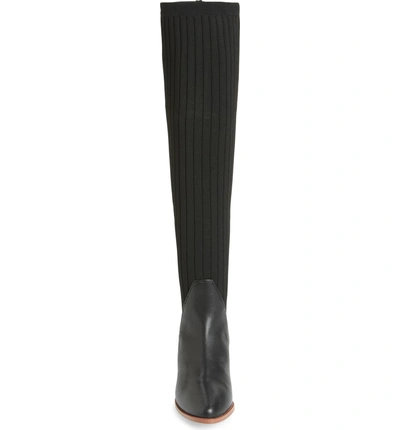 Shop Kelsi Dagger Brooklyn Alva Over The Knee Sock Knit Boot In Black Leather