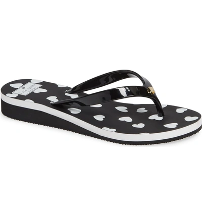 Shop Kate Spade Milli Wedge Flip-flop In Black/ White Heart