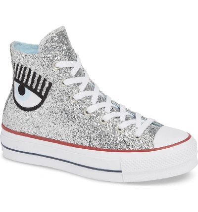 Shop Converse X Chiara Ferragni 70 Hi One Star Glitter Platform Sneaker In Silver Glitter