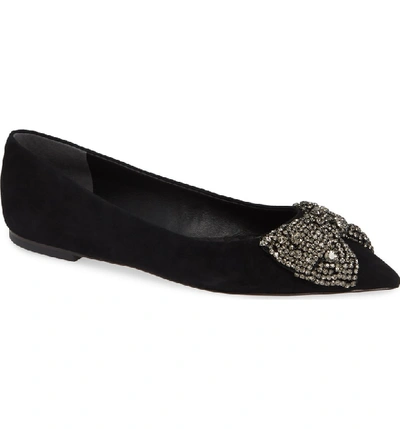 Tory Burch Esme Crystal Bow Ballet Flats In Perfect Black/ Black Diamond |  ModeSens