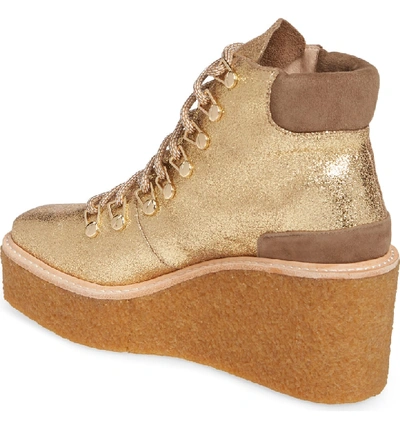 Shop Cecelia New York Helga Platform Wedge Sneaker In Gold Satin