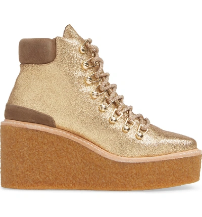 Shop Cecelia New York Helga Platform Wedge Sneaker In Gold Satin