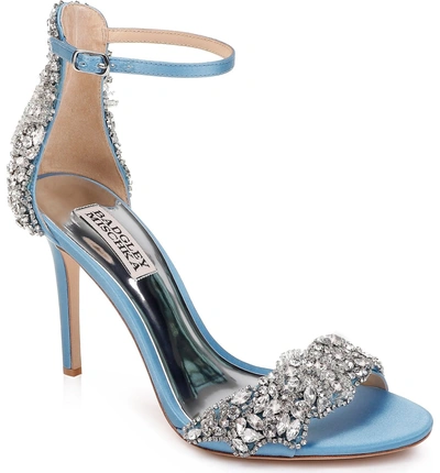 Shop Badgley Mischka Fabiana Ankle Strap Sandal In Greek Blue Satin