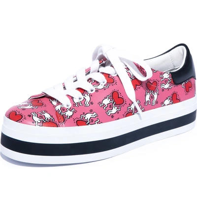 Shop Alice And Olivia X Keith Haring Ezra Flatform Sneaker In Pink/ Red Hearts