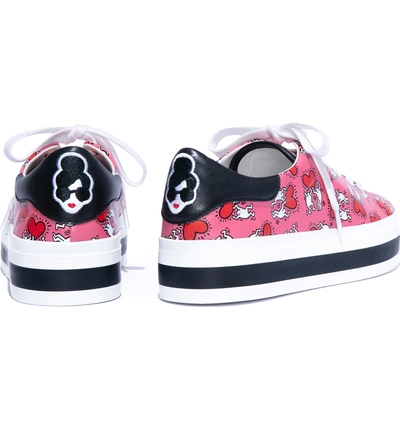 Shop Alice And Olivia X Keith Haring Ezra Flatform Sneaker In Pink/ Red Hearts