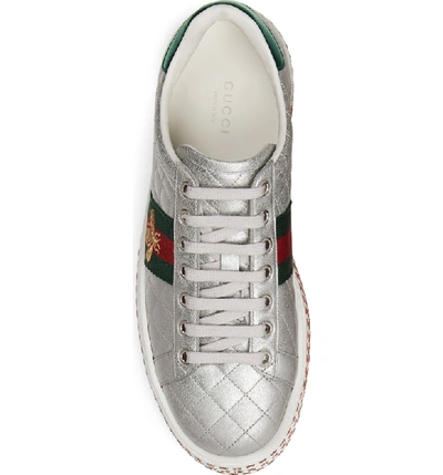 Shop Gucci New Ace Platform Sneaker In Argento Leather