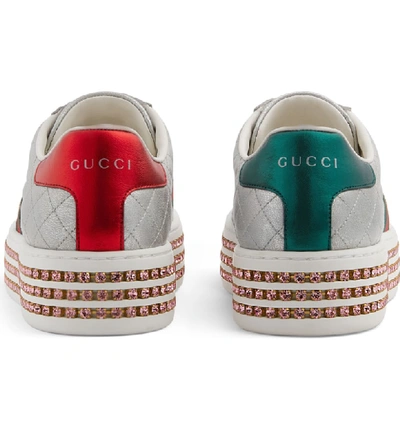 Shop Gucci New Ace Platform Sneaker In Argento Leather