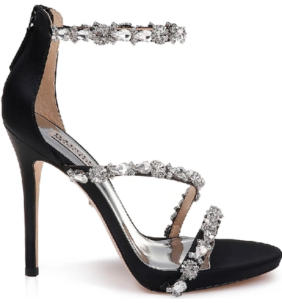 Shop Badgley Mischka Quest Strappy Sandal In Black Satin