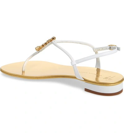 Shop Giuseppe Zanotti Anchor Crystal Embellished Thong Sandal In White/ Gold