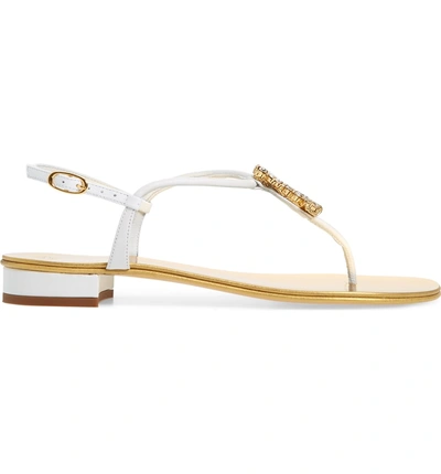 Shop Giuseppe Zanotti Anchor Crystal Embellished Thong Sandal In White/ Gold