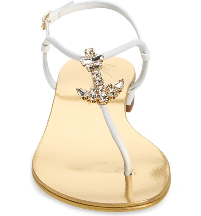 Shop Giuseppe Zanotti Anchor Crystal Embellished Thong Sandal In White/ Gold