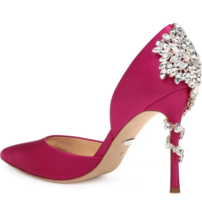 Shop Badgley Mischka Vogue Crystal Embellished D'orsay Pump In Bright Rose Satin