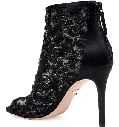 Shop Badgley Mischka Verona Peep Toe Bootie In Black Lace