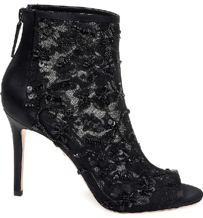 Shop Badgley Mischka Verona Peep Toe Bootie In Black Lace